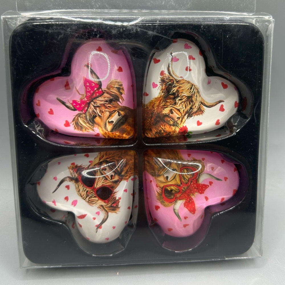 Hobby Lobby Valentine HIGHLAND COW Heart Magnet Set With Bows And Sunglasses NEW